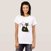 T-shirt Chat noir atomique de milieu de siècle avec des ex (Devant entier)