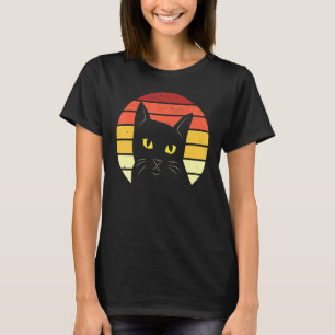 T-shirt Chat Noir Au Coucher De Soleil Rétro Femmes Hommes