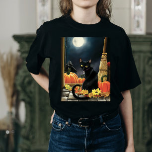 T-shirt Chat noir automnal enchanteur sous la lune