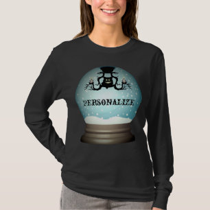 T-shirt Chat noir automne lustre boule à neige bleu gris