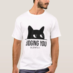 T-shirt Chat noir aux yeux drôles qui vous juge silencieus