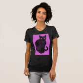 T-shirt Chat noir avec arrière - plan fuchsia (Devant entier)