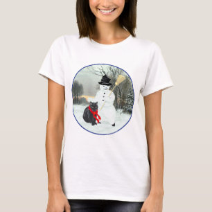 T-shirt Chat noir avec bonhomme de neige