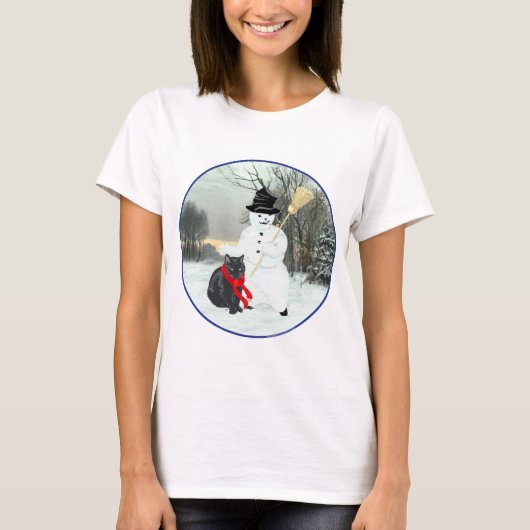 T-shirt Chat noir avec bonhomme de neige (Devant)
