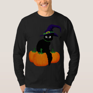 T-shirt Chat noir avec Casquette et Citrouilles pour Hallo