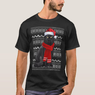 T-shirt Chat noir avec chapeau de Père Noël Pyjama de Noël