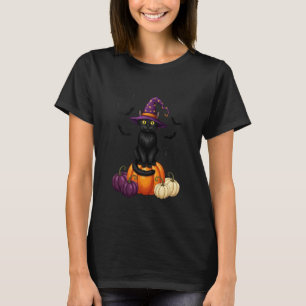 T-shirt Chat noir avec chapeau de sorcière assis sur l'art