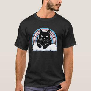 T-shirt Chat noir avec drapeau transgenre et graphique de
