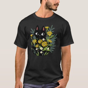 T-shirt Chat Noir Avec Fleurs Faisy Jardin Faisy Chat Folk