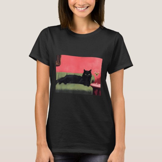 T-shirt Chat Noir Avec Impression D'art De Martini  (Devant)
