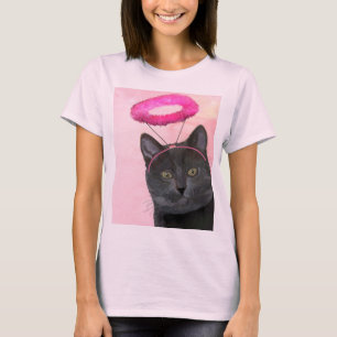T-shirt Chat noir avec le halo rose d'ange