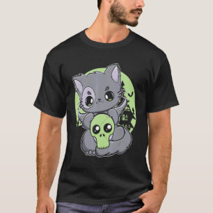T-shirt Chat Noir Avec Objet Magique Pour Witchcore Et Yan