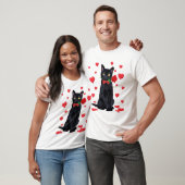 T-shirt Chat noir avec Rose Valentines Valentine Chat amou (Unisexe)