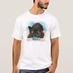 T-shirt Chat Noir avec Souris Jouet Dessin Animé