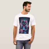 T-shirt Chat Noir Avec Voyageur De Ruban Rose Fortune (Devant entier)