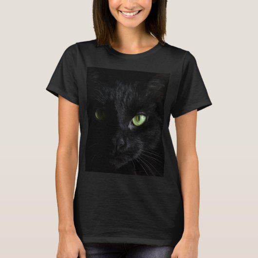 T-shirt Chat noir avec yeux verts (Devant)