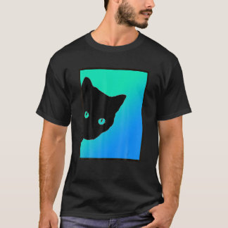 T-shirt Chat Noir Bleu Vert Conçu Par Chats Fabriqué Bett