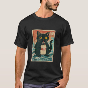 T-shirt Chat Noir Boit Carton De Lait Anime Japonais Drôle