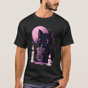 T-shirt Chat noir buvant du thé à bulles goth Boba