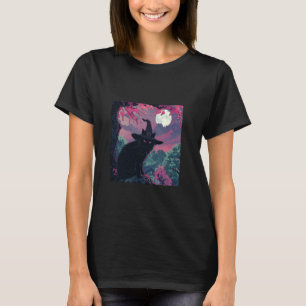 T-shirt Chat noir chapeau de sorcière cerisiers en fleurs