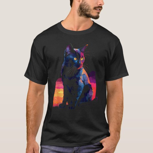T-shirt Chat noir chat chat polygone chats (Devant)
