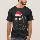 T-shirt Chat noir chat Père Noël lumières de Noël Meow Kit (Devant)
