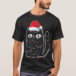 T-shirt Chat noir chat Père Noël lumières de Noël Meow Kit