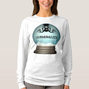 T-shirt Chat noir chute lustre boule de neige bleu gris