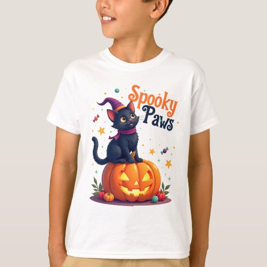 T-shirt Chat noir citrouille design chatte belle halloween (Devant)