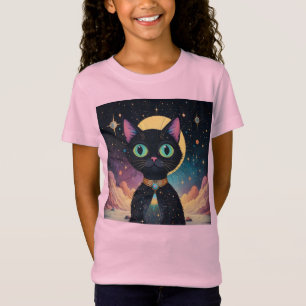 T-Shirt Chat noir cosmique futuriste atomique en clair de