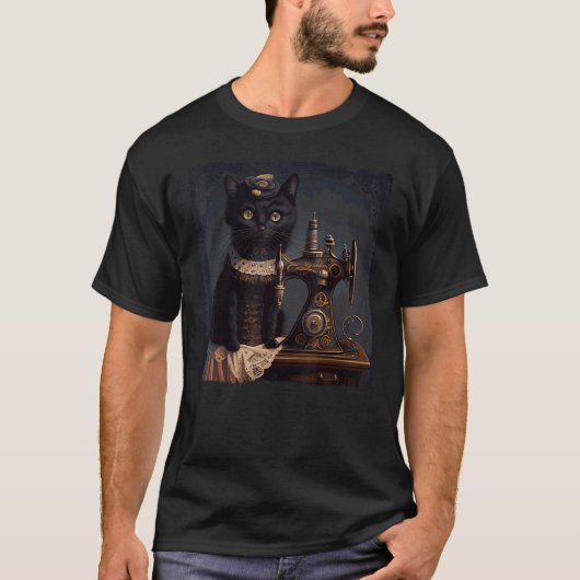 T-shirt Chat noir couture Steampunk (Devant)