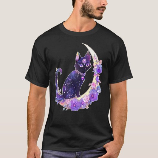 T-shirt Chat Noir Crescent Lune Witchen Cristal Paste (Devant)