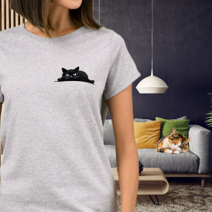 T-shirt Chat noir curieux Design minimaliste mignon