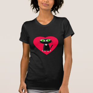 T-shirt Chat noir dans le coeur rouge