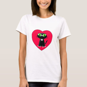 T-shirt Chat noir dans le coeur rouge