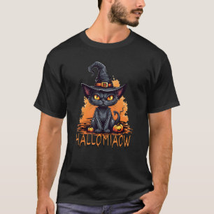 T-shirt Chat noir de dessin animé dans un chapeau d'Hallow