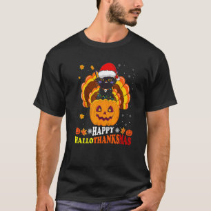 T-shirt Chat noir de Hallothanksmas joyeux Santa Citrouill