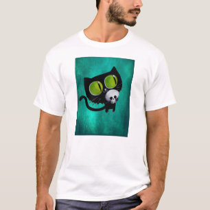 T-shirt Chat noir de Halloween avec le crâne