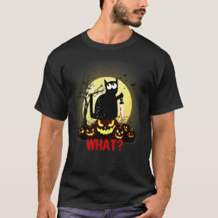 T-shirt Chat noir de Halloween Tueur Lune Écran avec coute