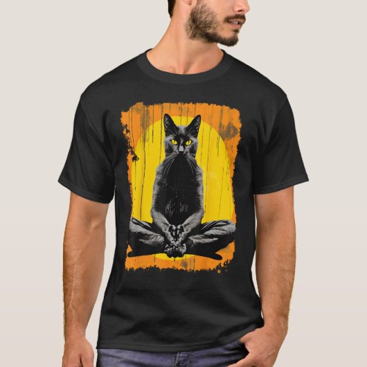 T-shirt Chat noir de méditation de yoga (Devant)