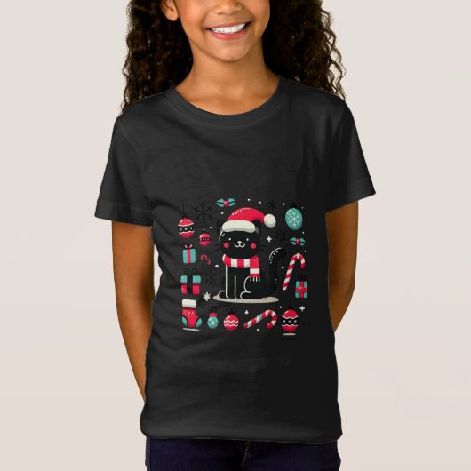 T-Shirt Chat noir de Noël (Devant)