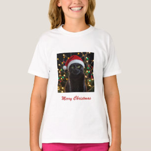T-shirt Chat Noir de Noël - Chapeau de Père Noël Photo per