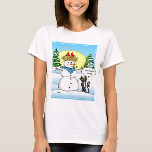 T-shirt Chat noir de Noël de bonhomme de neige givré dr