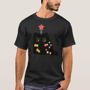 T-shirt Chat noir de Noël en peluche avec chapeau de Père