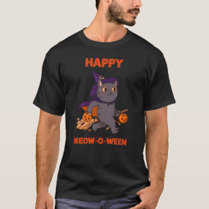 T-shirt Chat noir de sorcière heureuse Meowoween friandise