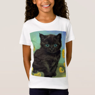 T-Shirt Chat noir de Van Gogh Fleurs jaunes