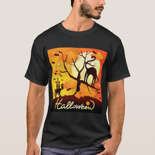 T-shirt Chat noir d'Halloween (Devant)