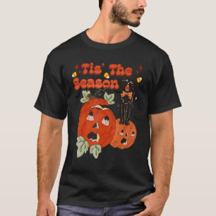 T-shirt Chat noir d'Halloween de saison effrayante Rétro V