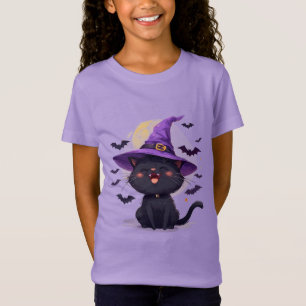 T-Shirt Chat noir d'Halloween déguisé en chapeau de sorciè