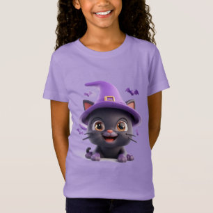 T-Shirt Chat noir d'Halloween déguisé en chapeau de sorciè